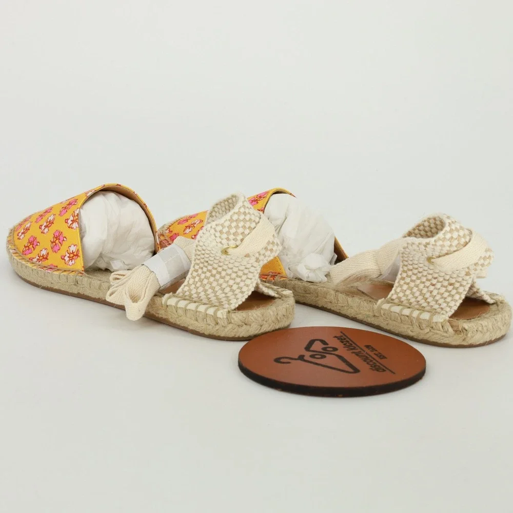 J.Crew Printed Lace-Up D'Orsay Espadrille Sandals Orange Block Size 9.5 NIB Boho